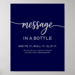 Póster Mensaje en una botella elegante signo azul plata