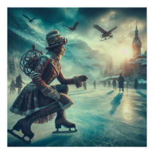 Póster Mensajero de invierno de fantasía victoriana Steam
