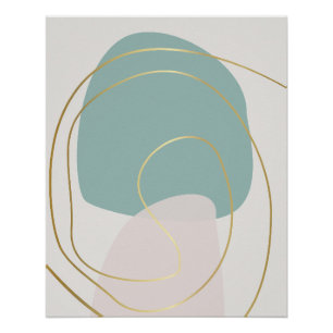 Póster Menta y Rubor Abstracto con Acentos Dorados