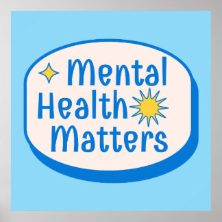Póster Mental Health Matters Quote - Modern Blue & Yellow