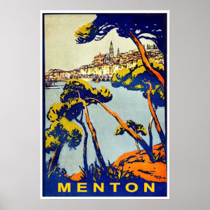 Póster Menton, Côte d'Azur, Francia, viajes antiguos