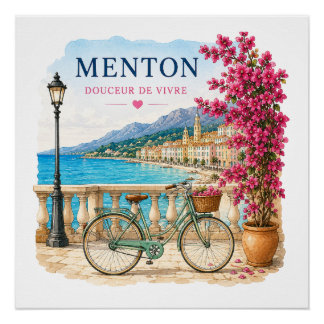 Póster Menton French Riviera - bicycle