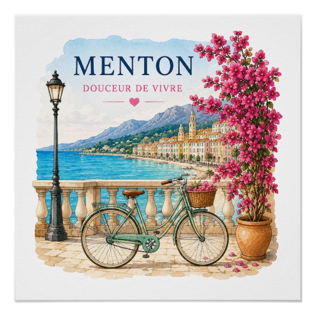 Póster Menton French Riviera  - bicycle  (Anverso)