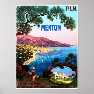 Póster MENTON French Riviera Cote D'Azur France Travel