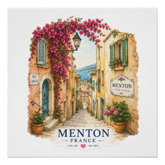 Póster Menton French Riviera - Old Town Alley