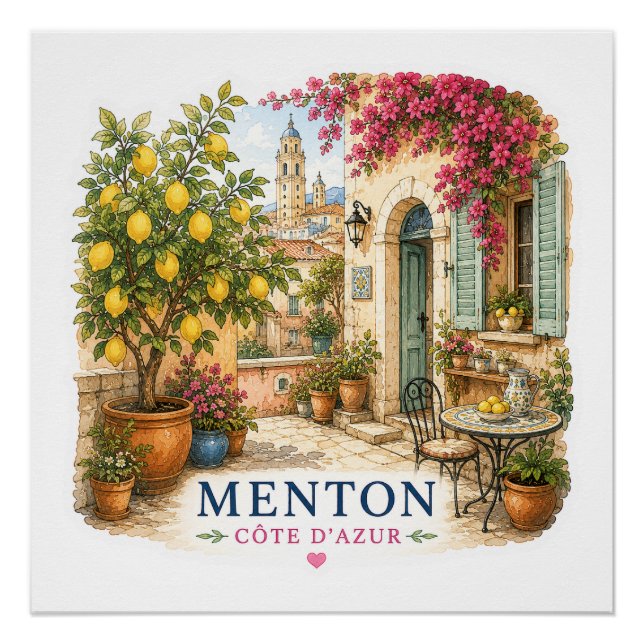 Póster Menton French Riviera  - Patio (Anverso)