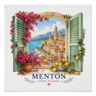 Póster Menton French Riviera - View Through Window