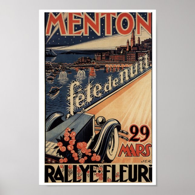Póster Menton Rallye Fleuri 1929 Riviera Francesa (Frente)
