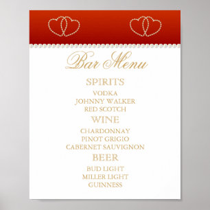 Póster Menú Bar - Deep Red and White with Gold Hearts