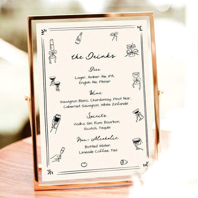 Póster Menú Bebida de barra Boda rápida dibujada a mano (Subido por el creador)