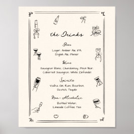 Póster Menú Bebida de barra Boda rápida dibujada a mano