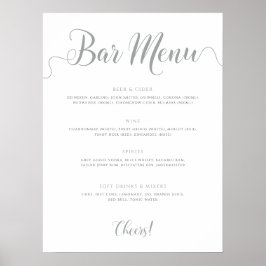 Póster Menú Boda de bebidas de barra plateada
