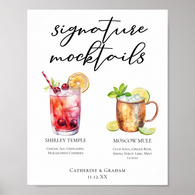 Póster Menú Boda de bebidas de verano con cócteles de fir (Frente)