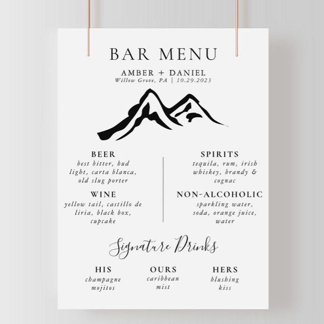 Póster Menú Boda de caligrafía de la montaña blanca negra (Subido por el creador)