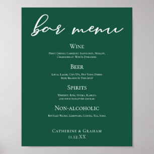 Póster Menú Boda de selva de tipografía verde esmeralda