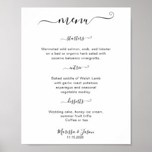 Póster Menú Boda Elegante Script de 3 platos