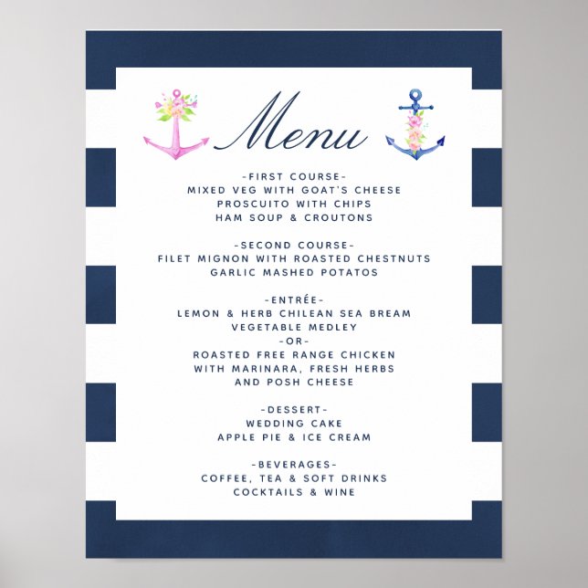 Póster Menú Boda floral acuática (Frente)