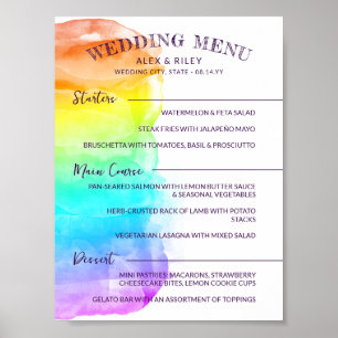 Póster Menú Boda LGBTQ con color de arcoiris