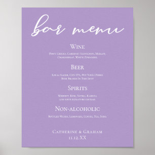 Póster Menú Boda Lilac Purple White Typography