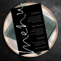 Menú Boda negro sencillo con guión de diseño