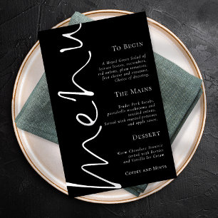 Póster Menú Boda negro sencillo con guión de diseño