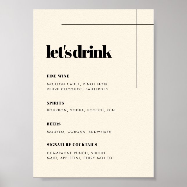 Póster Menú boda sencillo, elegante y de moda (Frente)