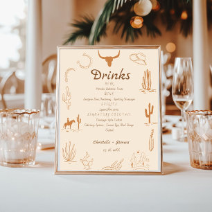 Póster Menú Boho Western boda bar, boda de bebidas Poste