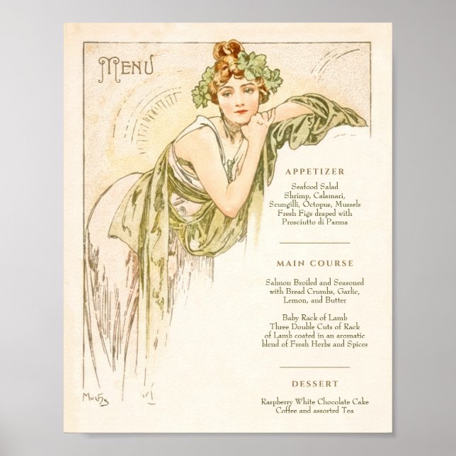 Póster Menú Cena de Boda Art Nouveau de Mucha (Frente)