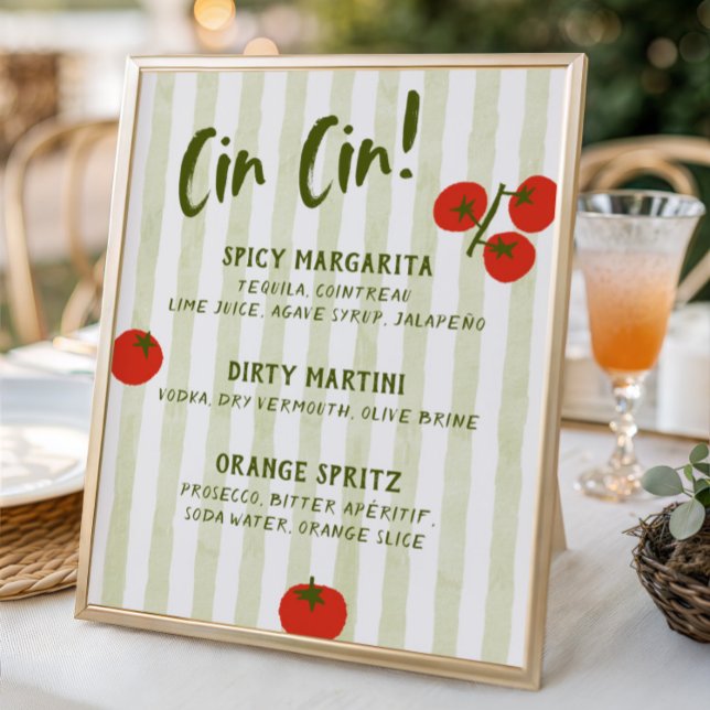 Póster Menú Cin Cin Tomato Bridal Shower Bar (Subido por el creador)
