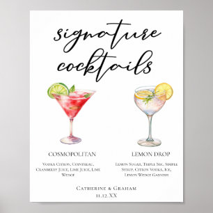 Póster Menú Cócteles Cosmopolita con tiras de limón