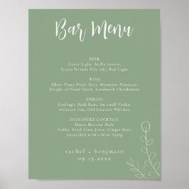 Póster Menú de Bar Boda Verde Salvia Botánico Minimalista