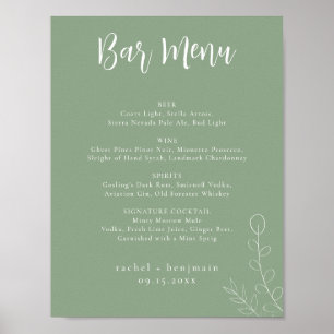 Póster Menú de Bar Boda Verde Salvia Botánico Minimalista