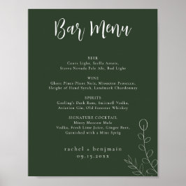 Póster Menú de Bar Boda Verde Salvia Botánico Minimalista