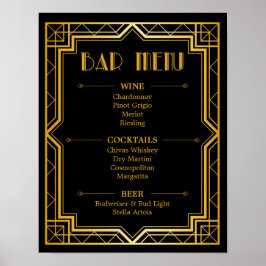 Póster Menú de Bar Cartel de Boda | Gatsby Art Deco