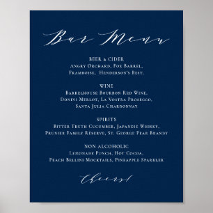 Póster Menú de Bar de Boda Azul Marino con Letra Minimali