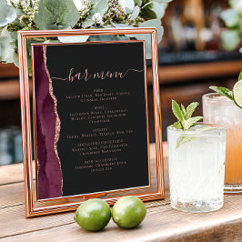 Póster Menú de Bar de Boda Burdeos Rosa Oro Ágata Oscuro