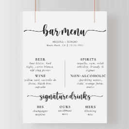 Póster Menú de Bar de Boda Clásico con Caligrafía Elegant