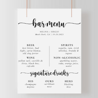 Póster Menú de Bar de Boda Clásico con Caligrafía Elegant