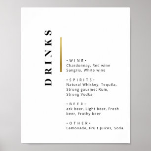 Póster Menú de bar de boda con tipografía negra y blanca 