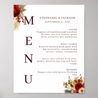 Póster Menú de Bar de Boda de Verde Botánico de Navidad