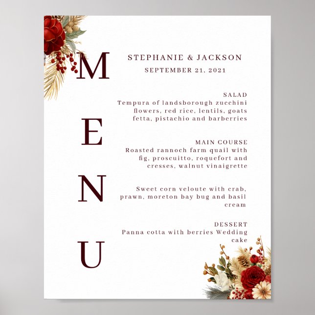 Póster Menú de Bar de Boda de Verde Botánico de Navidad (Frente)