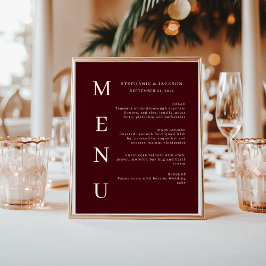 Póster Menú de Bar de Boda Elegante Burgundy y Marfil