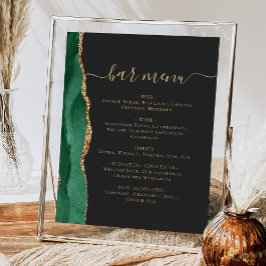 Póster Menú de Bar de Boda Esmeralda Verde Dorado Ágata O