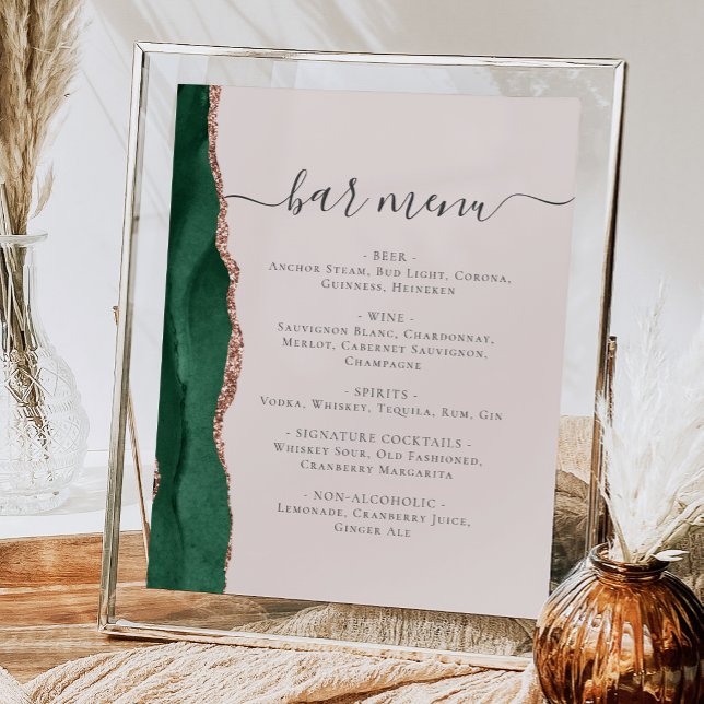 Póster Menú de Bar de Boda Esmeralda Verde Rosa Dorada Ág (Subido por el creador)