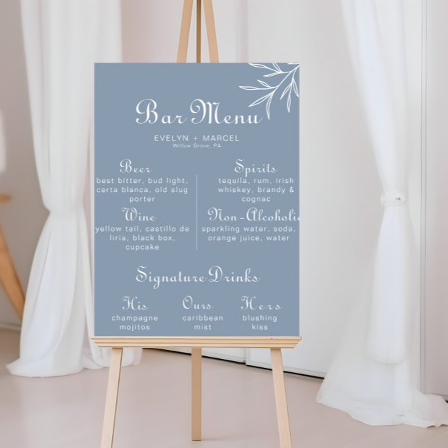 Póster Menú de Bar de Boda Formal Minimalista Azul Polvor (Subido por el creador)