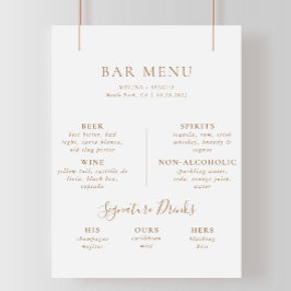 Póster Menú de Bar de Boda Minimalista Marrón con Caligra
