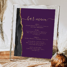 Póster Menú de Bar de Boda Negro Ágata Dorada Púrpura