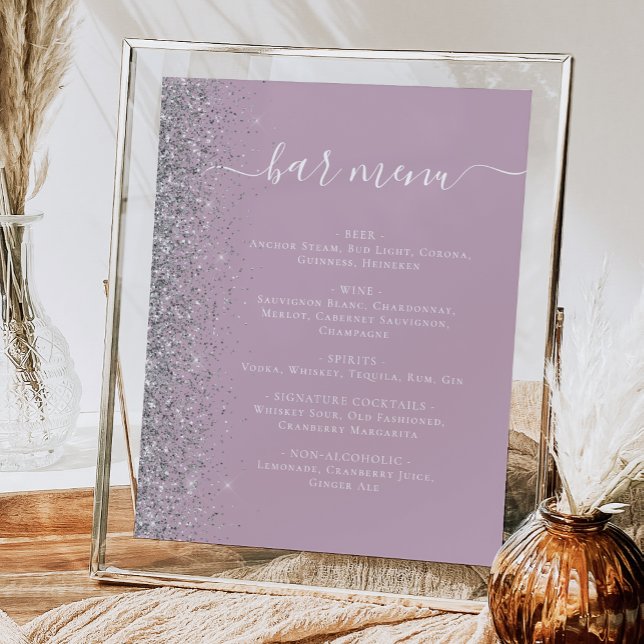 Póster Menú de Bar de Boda Polvo de Lila Brillo Plateado (Subido por el creador)