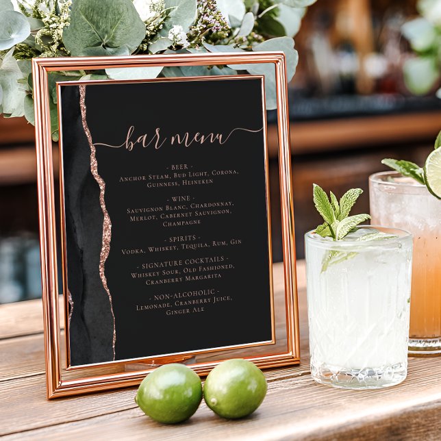 Póster Menú de Bar de Boda Rosa Negra Oro Ágata Oscuro (Subido por el creador)