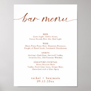 Póster Menú de Bar de Boda Terracota Óxido Otoño Minimali